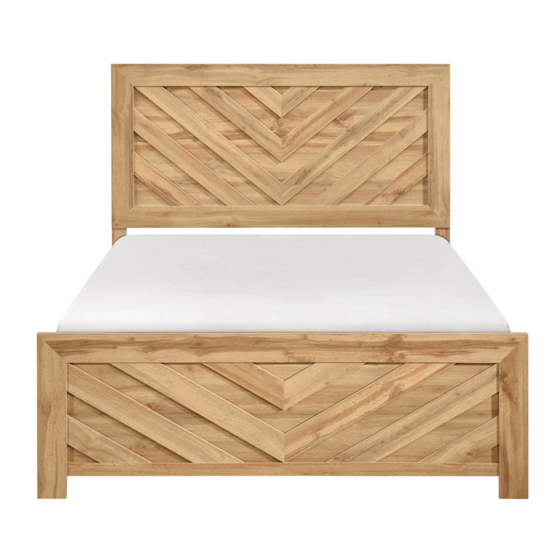 Mobilier de chambre rustique en bois à motif chevron de très grand lit à finition naturelle 1pc, California King