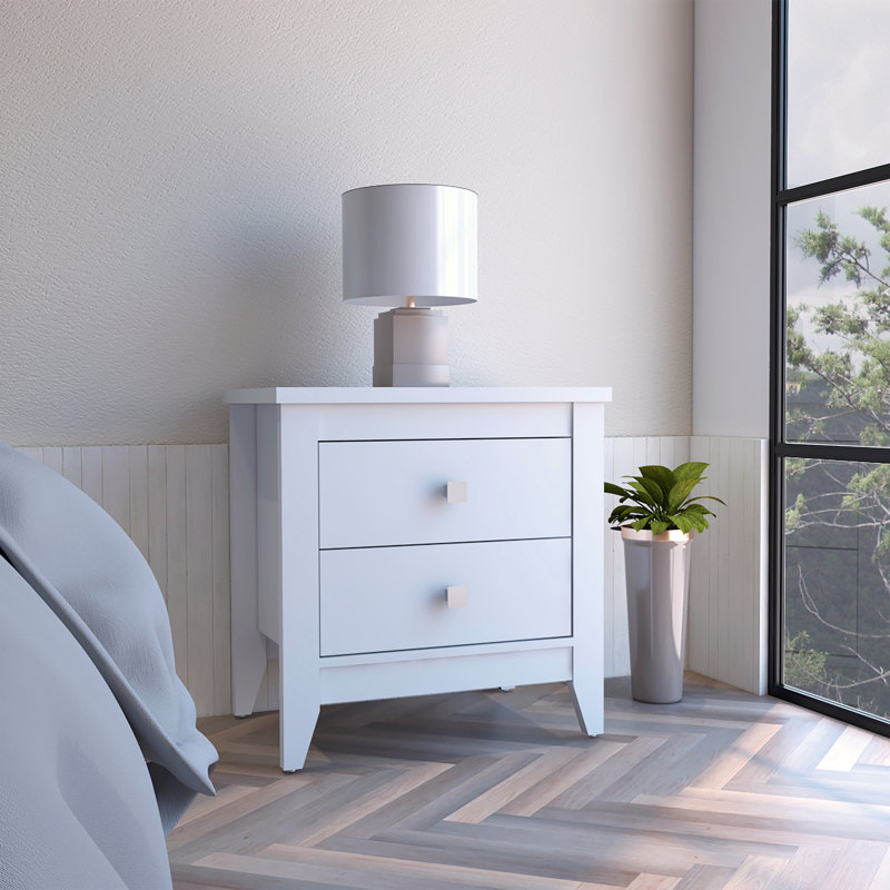 Amara Nightstand , End Table, Side Table Two Shelves, Four Legs -White