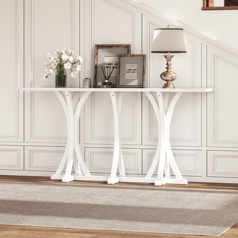 Console de 63 po avec base en bois massif, table rectangulaire traditionnelle américaine pour les entrées ou derrière les canapés