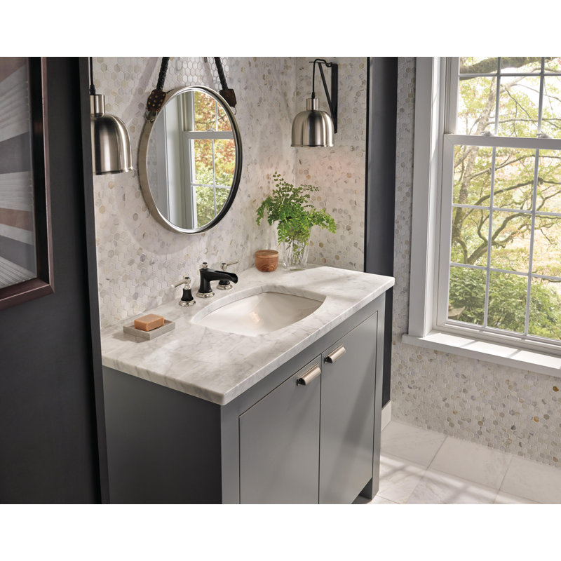 Rook® Widespread Bathroom Faucet with Drain Assembly, Luxe Nickel/Matte Black, 1.5, Lever