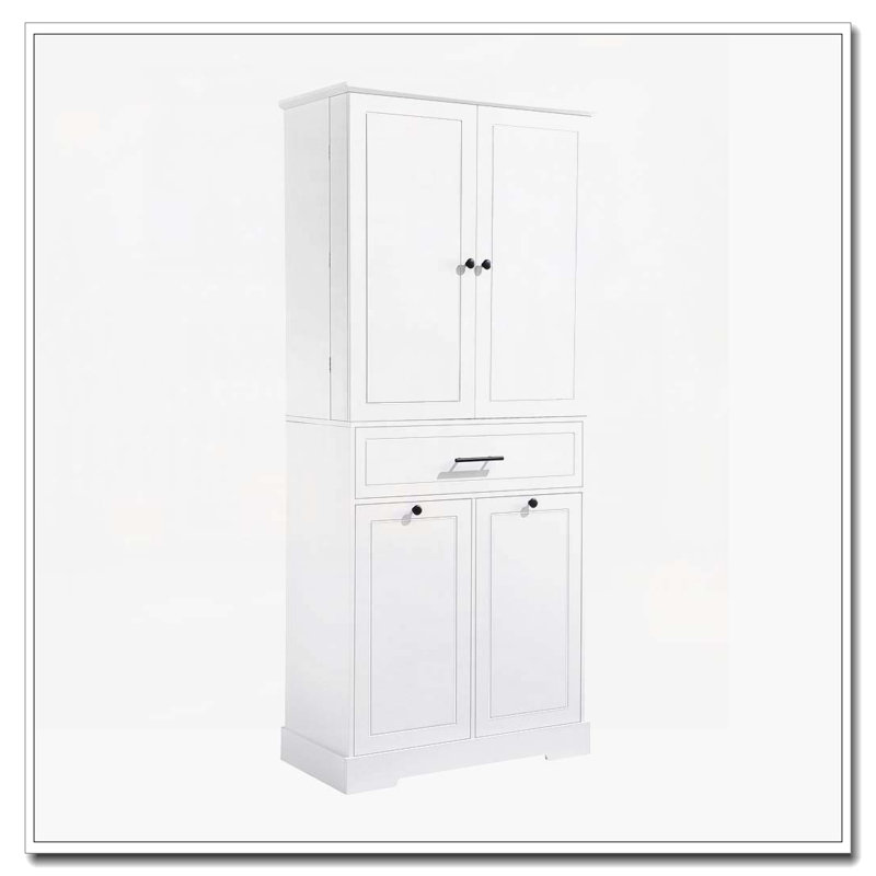 Armoire de rangement autoportante avec portes et tiroirs, panier à linge inclinable, tablette réglable, Blanc