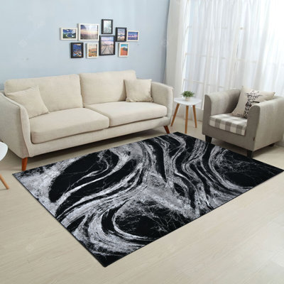 Selena Collection Abstract Black Modern Area Rug