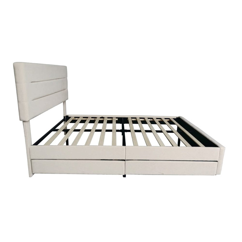 Upholstered Storage Bed, Double (4'6), Cream