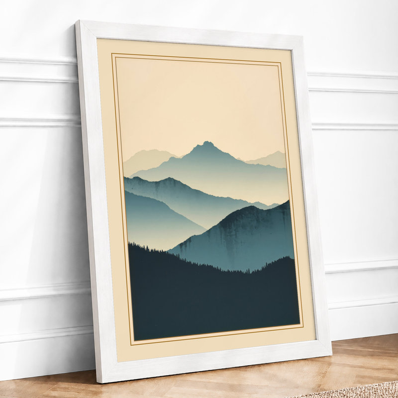 Misty Mountain Layers Japandi - Framed Print, A2 - 59.4 x 42.0 cm, White
