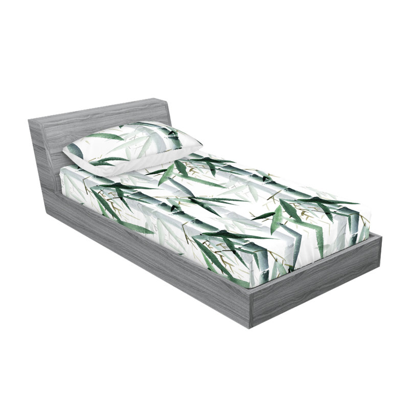 Drap-housse et taies décoratives 3 pièces Ambesonne, Vert réséda, blanc / floral