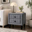 Table de chevet 2 tiroirs en velours gris avec rangement, table de chevet moderne avec structure en bois massif et pieds noirs, table de bout compacte de 20 po de largeur-129459839