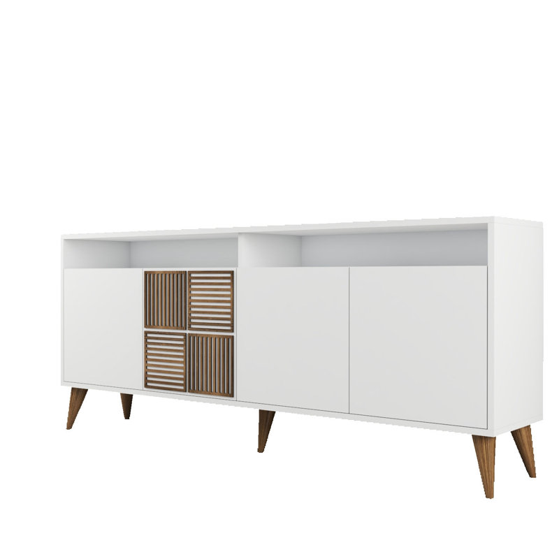 Console Adrius, Blanc / noyer, Blanc, H 30,9 po x l 70,9 po x P 13,8 po