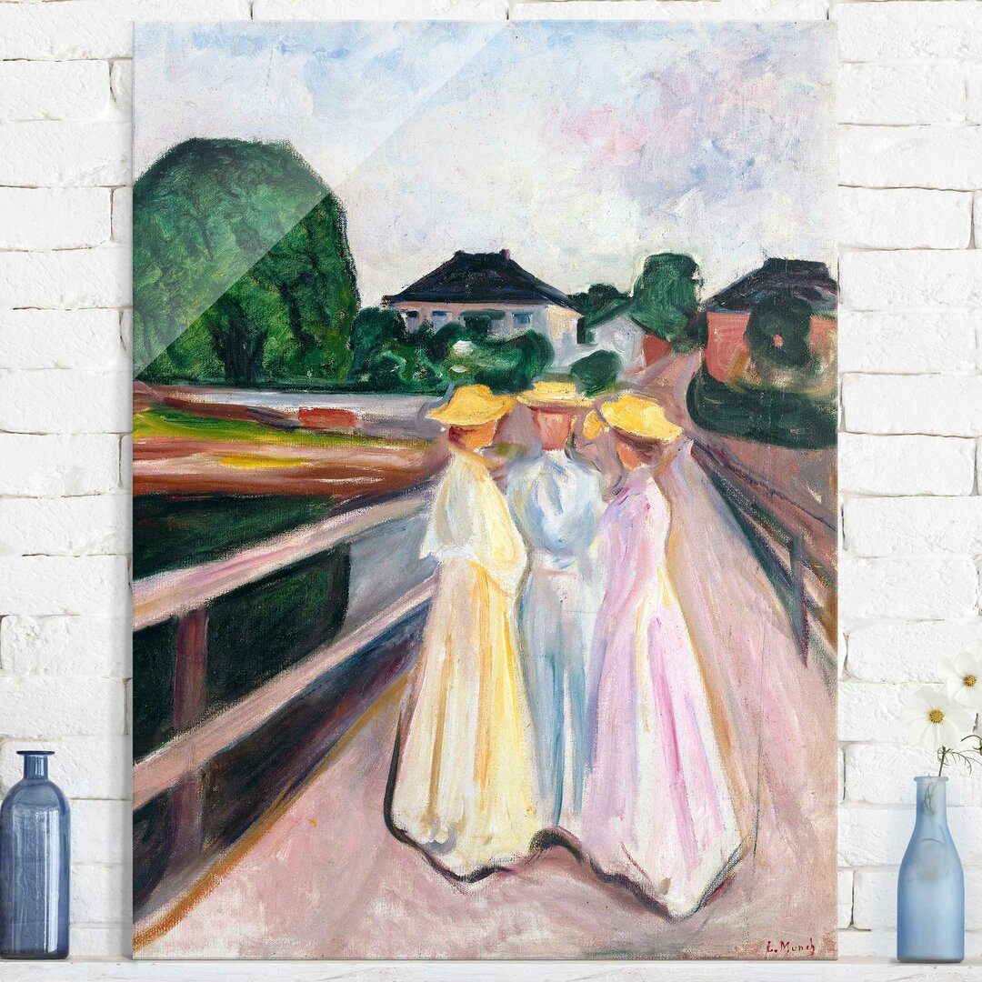 Glasbild Drei Mädchen auf der Brücke von Edvard Munch