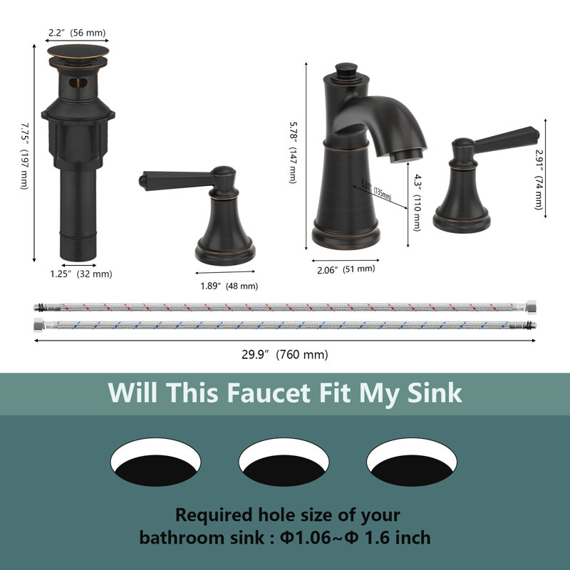8 In. Waterfall Widespread 2-Handle Bathroom Faucet With Pop-Up Drain Assembly In Oil Rubbed Bronze, Oil Rubbed Bronze