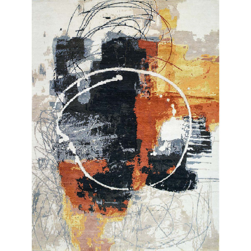Wool Abstract Area Rug, Rectangle 5' x 8'
