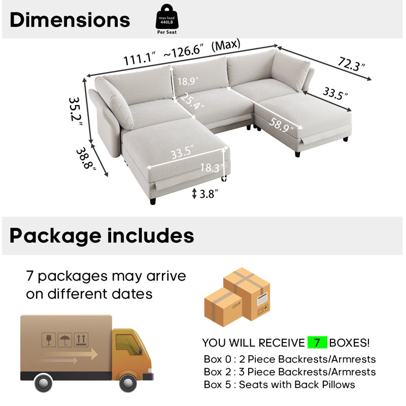 Oversized Sectional Sofa 6 Seat  Deep Seat Modular Sectional Sofa Couches Armrest Backrest With Storage Chenille