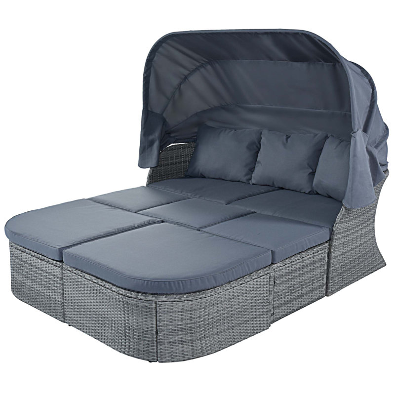 Lit de jour d'extérieur rectangulaire en osier avec coussins Xanthe, gris