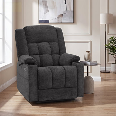 Fauteuil inclinable électrique large et large pour personnes âgées, fauteuil inclinable électrique surdimensionné pour adultes avec chaleur et massage, porte-gobelets, poids lourd 400 lb, gris foncé