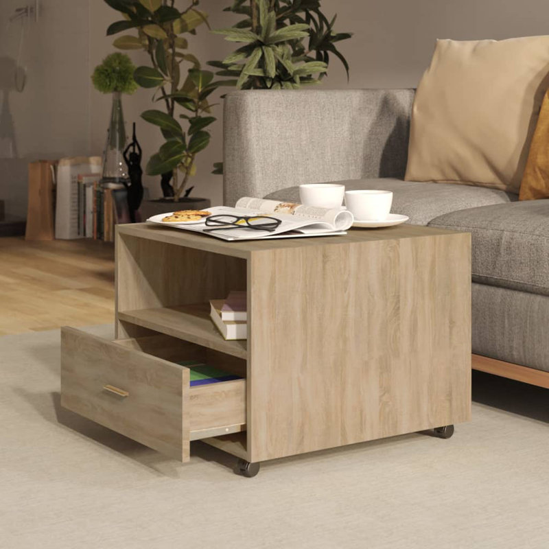 Jahmya Wheel Coffee Table with Storage, Sonoma Oak