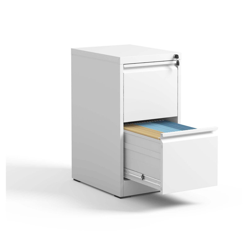2-Drawer Vertical Metal File Cabinet with Lock, White Office Storage Organizer