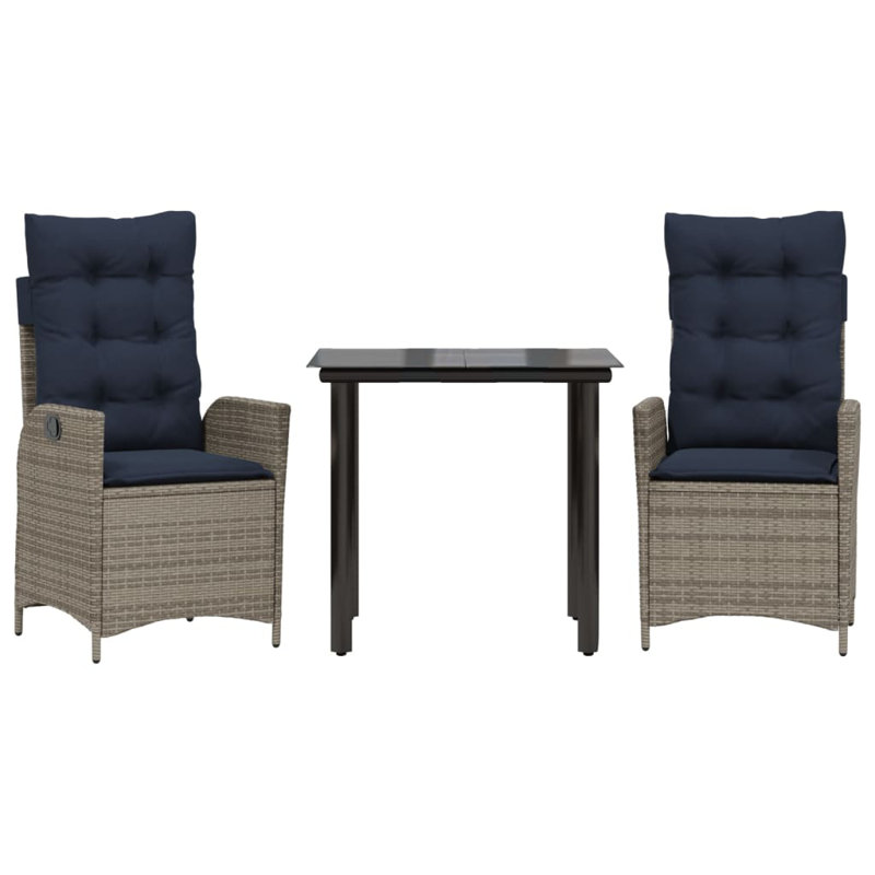 Vidaxl Patio Dining Set With Cushions Poly Rattan, Square Table, Brown/Gray, 2, 29.1" H x 31.5" L x 31.5" W