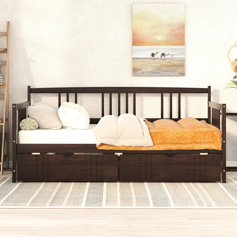 Lit de jour simple avec tiroir en bois coloré - Améliore le décor de la pièce et la taille fonctionnelle de la construction solide à deux panneaux pour une chambre à coucher