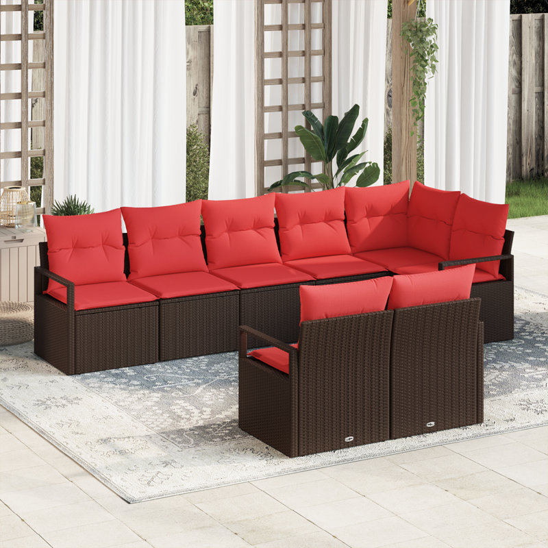 Ensemble de canapé vidaXL 8 pièces, Structure brune / coussin rouge