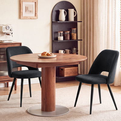 Modern Cutout Back Corduroy Upholstered Dining Chair, Kitchen Dining Accent Chair,Black Metal Legs