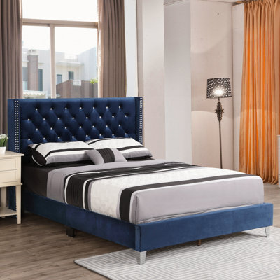 Transitional Full Upholstered Bed In Navy Blue
