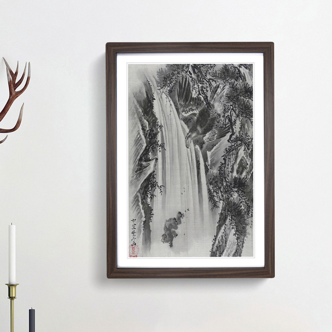 Eagle & Monkey by a Waterfall by Kawanabe Kyosai - Picture Frame Painting Print