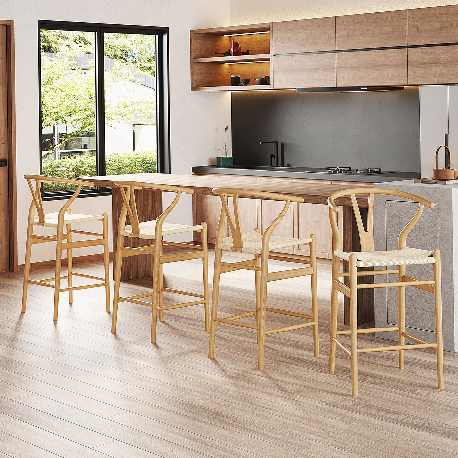 Margo 27" Bar Stool, Beige/Natural