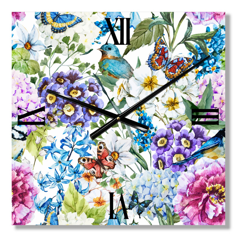 Horloge murale Vibrant Wild Spring Leaves and Wildflowers, Grand