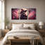 Ensemble de 3 toiles murales violettes représentant une sorcière squelette ornée de roses, idéal pour Halloween.-675843438