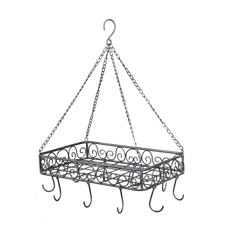Metal Handcrafted Rectangle Hanging Pot Rack, 45cm W x 31cm D