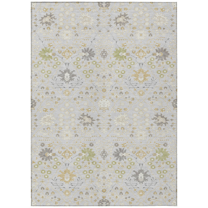 Silver Rectangular Washable Synthetic Area Rug 46" x 30"