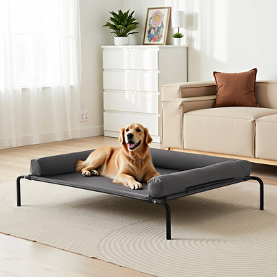 Elevated Dog Bed for Large Dog Portable Raised Dog Cot with Pillow XL Grey