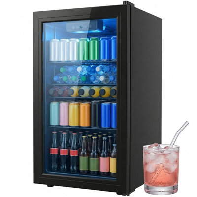 Réfrigérateur à boissons de 3,3 pi cu Clickoods, mini réfrigérateur de 126 canettes avec porte vitrée, contrôle numérique de la température, réfrigérateur à boissons silencieuses pour boissons gazeuses, refroidissement à air pour bar de bureau à domicile