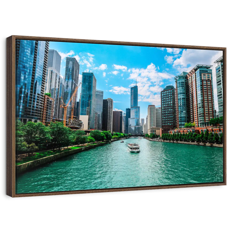 Chicago Urban River, Cadre flottant noyer, 43 po x 29 po
