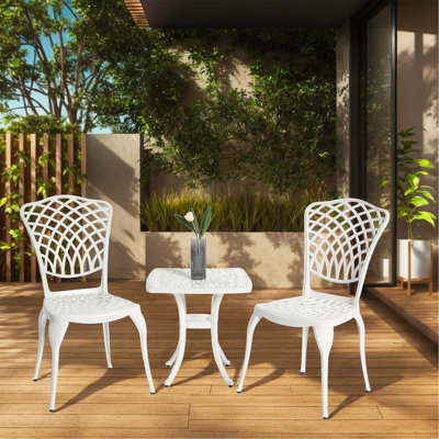 Bistro Set 3 Piece Rustproof Cast Aluminum Patio Furniture Sets 2 Chairs And 1 Round Table Outdoor, Garden, Patio, Balcony, White