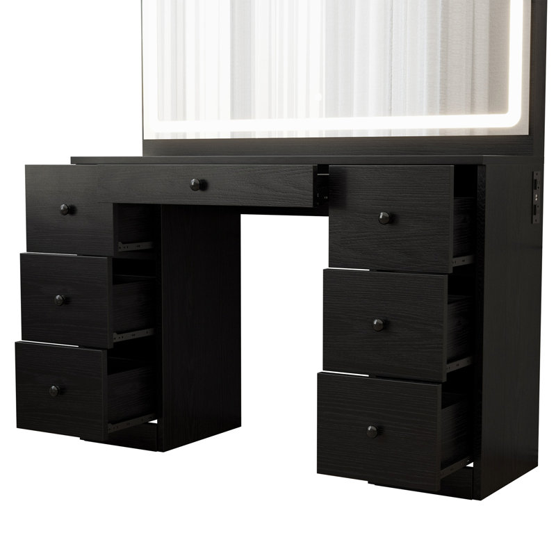 Ensemble de meuble-lavabo à 43 tiroirs l 43 po avec miroir lumineux à DEL et prise de courant, Noir