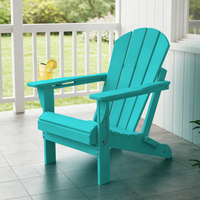 Hayfield Outdoor Adirondack Chair Weather-Resistant HDPE Foldable Patio Chair Fire Pit Chair with Cup Holder by Beachcrest Home