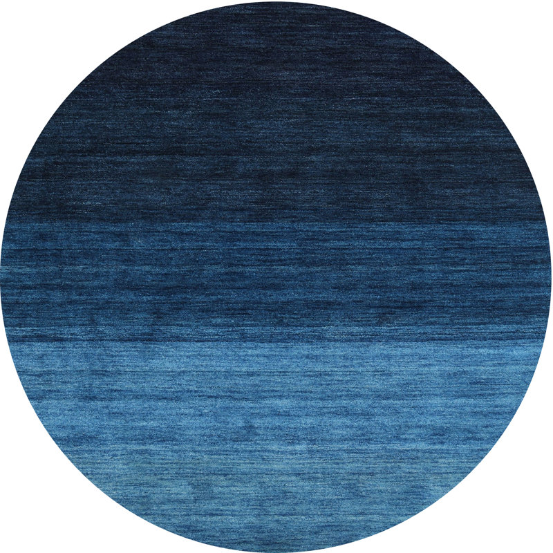 Tapis contemporain noir / bleu, Rond 5 pi
