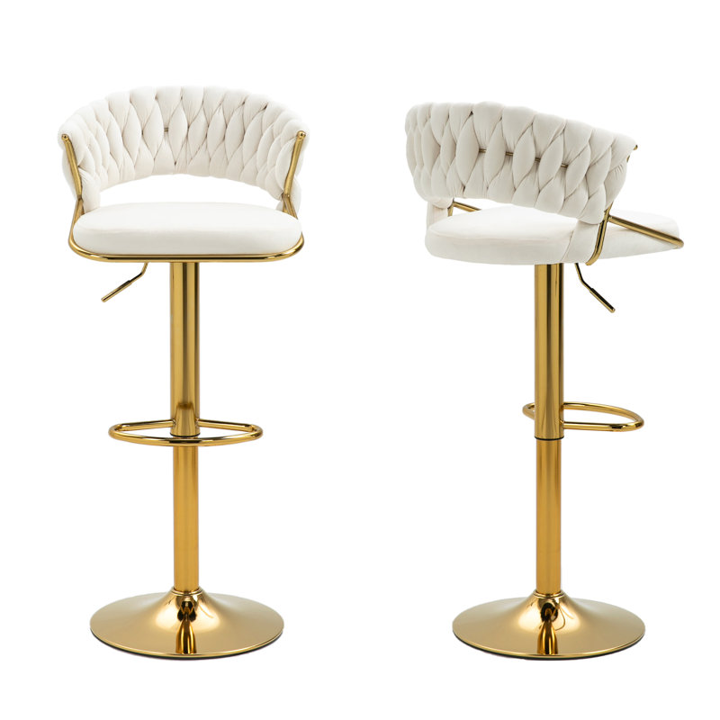 Christal Height Adjustable Swivel Bar Stool, Ivory, Gold