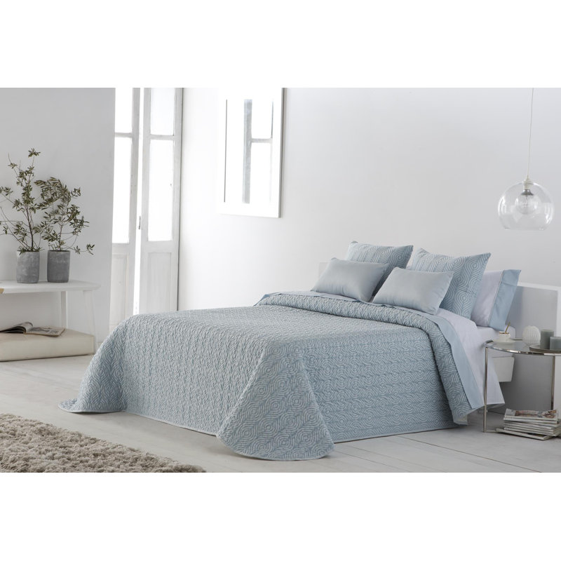 Daiyah Polyester Solid Colour Bedspread, Blue, 235 x 270 cm