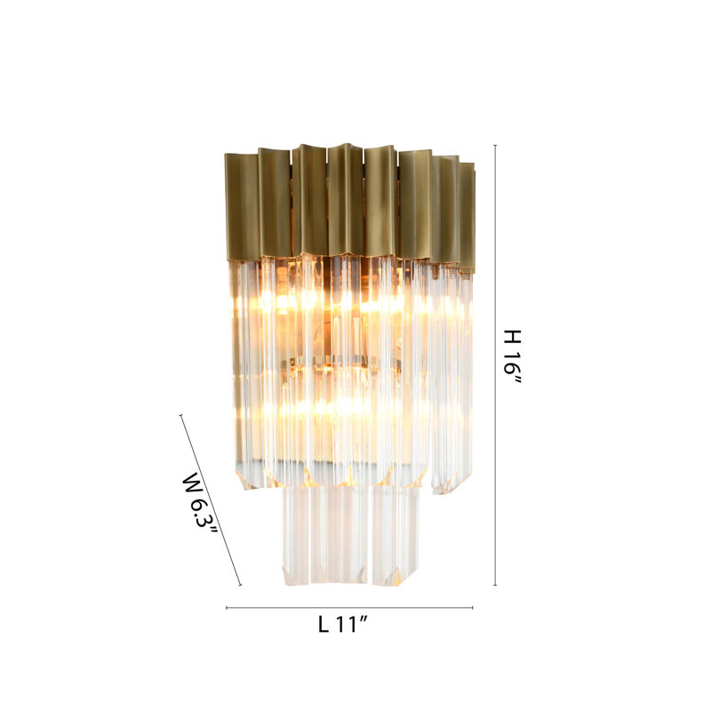 3 Light Transitional Crystal Wall Sconce , Brass