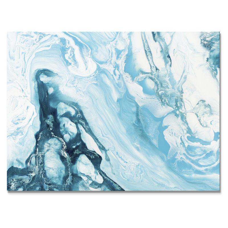 Vague bleue liquide - peinture sur toile, H 16 po x l 32 po, Toile tendue