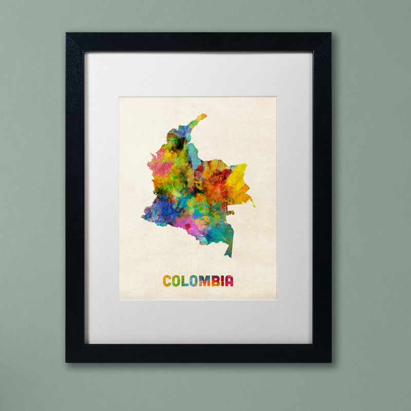 « colombie map », impression encadrée, H 14 po x l 11 po x P 0,5 po, Blanc