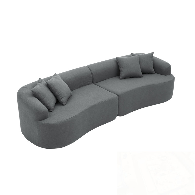 Sectional Sofa With Pillows, Gray Polyester Blend