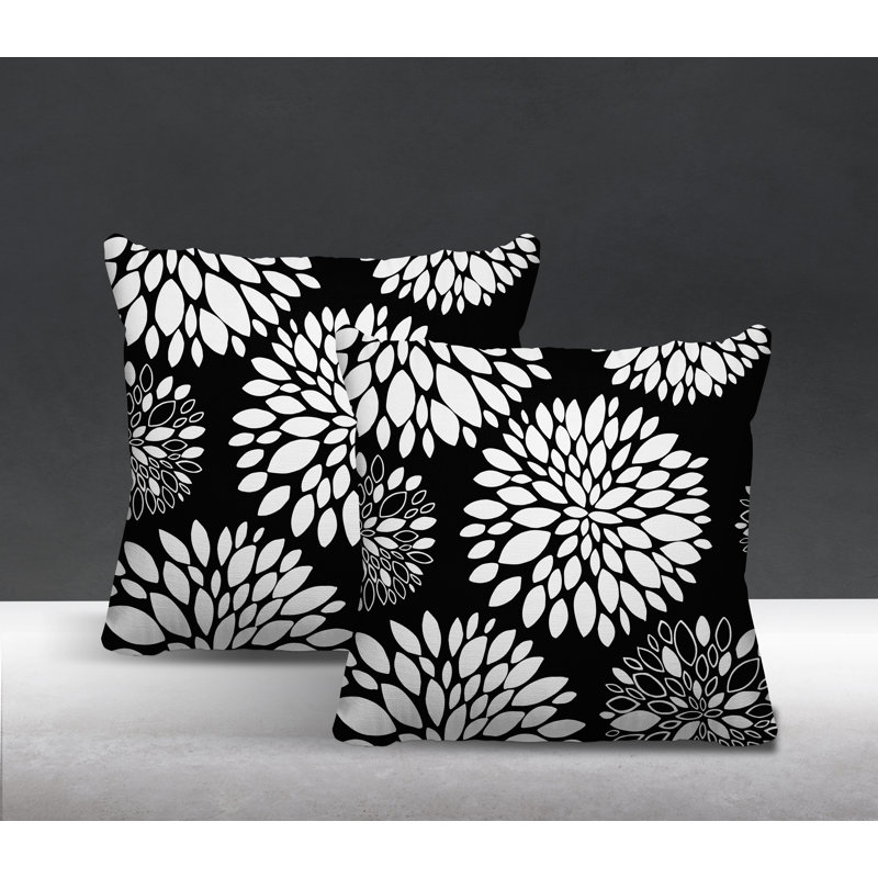 Floral Outdoor Reversible Throw Pillow, 19W" x 19H", Black