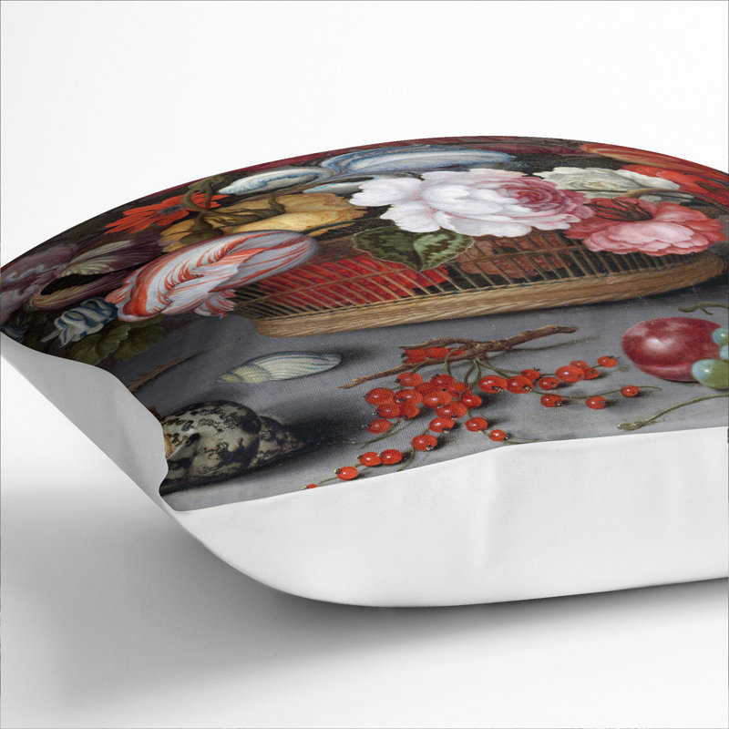 Still Life With Flowers And Shells Vol.2 Square Throw Cushion, 55cm H x 55cm W x 20cm D, White