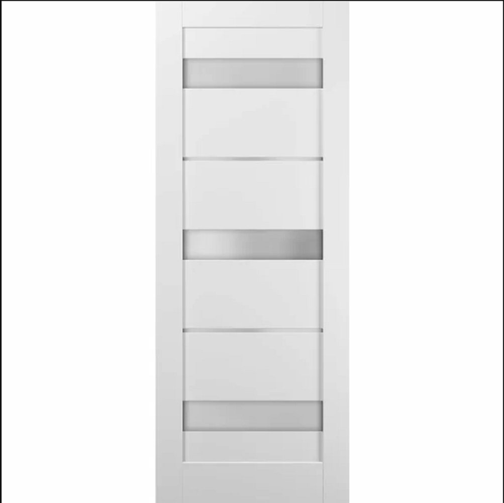 Quadro Frosted Glass Barn White Door with Installation Hardware Kit SARTODOORS