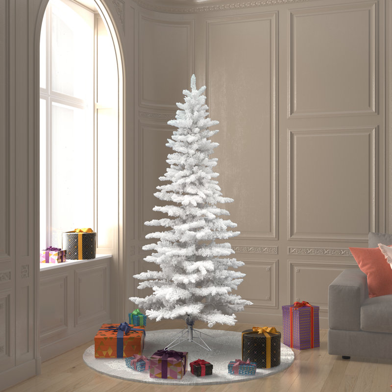 Arbre de Noël artificiel épinette blanc floqué, H 6,5 pi