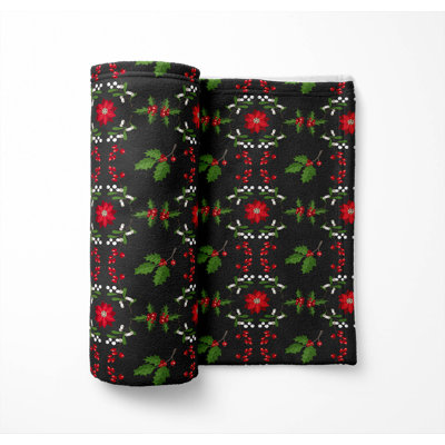 Botanical Poinsettia Holiday Velveteen Fleece Throw Blanket