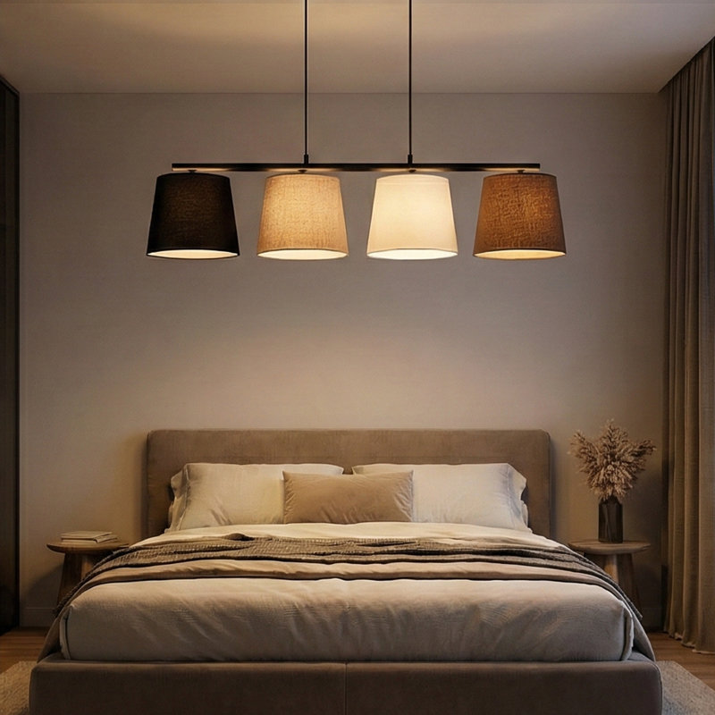 Luminaire suspendu pour îlot de cuisine avec hauteur réglable et 4 lumières, Noir / or / blanc / beige, Noir