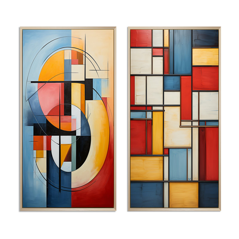 «Geometric Abstraction Focus» 2 - Pièces sur, H 40 po x l 40 po, Encadrement brun